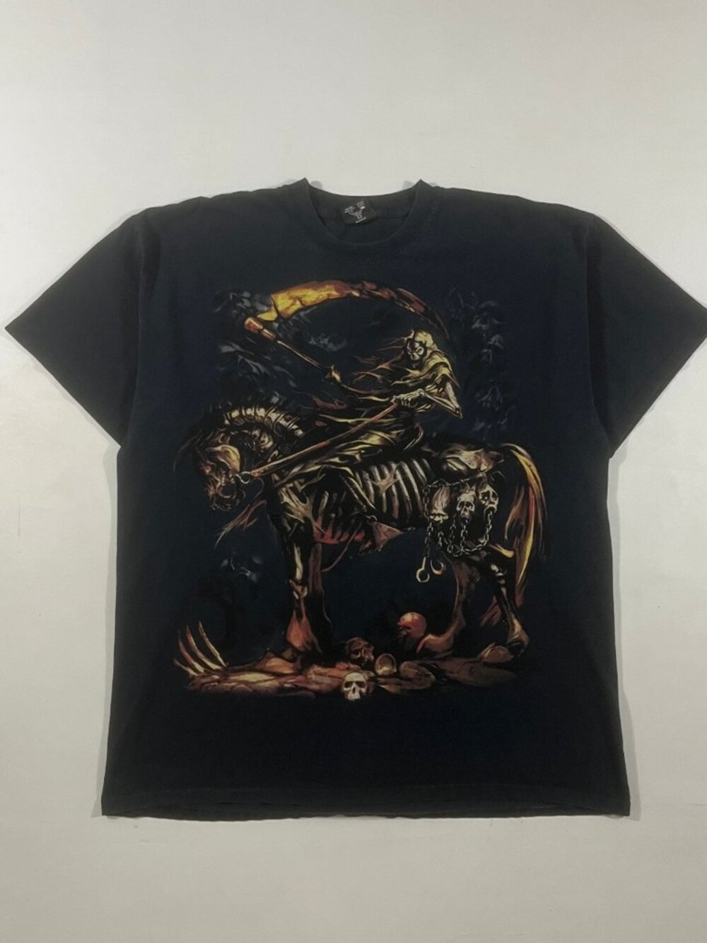 Skull One Grim Reaper Skeleton Horse Big Print Gothic Biker Tee XL